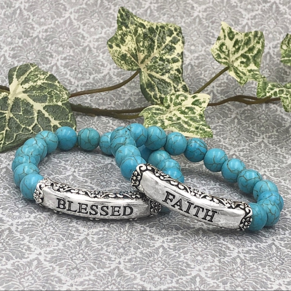 🌼 Blessed OR Faith Turquoise Stretch Bracelet